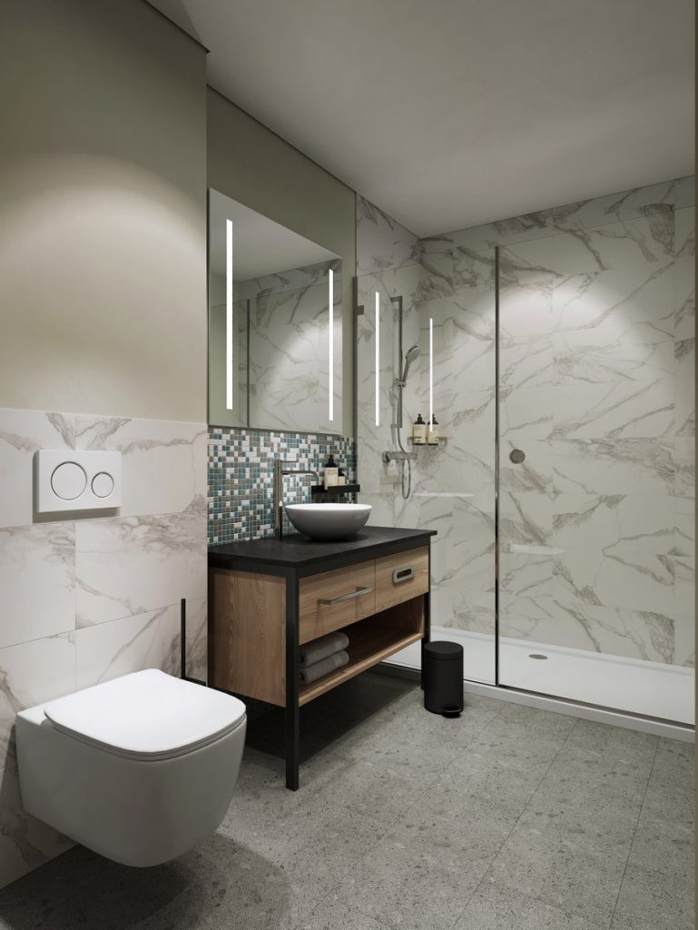 Featured luxury bathroom in the Top Choice penthouse at master Mirabell Salzburg, showcasing modern fixtures and elegant design.